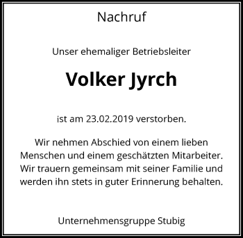 Traueranzeige von Volker Jyrch von RMZ