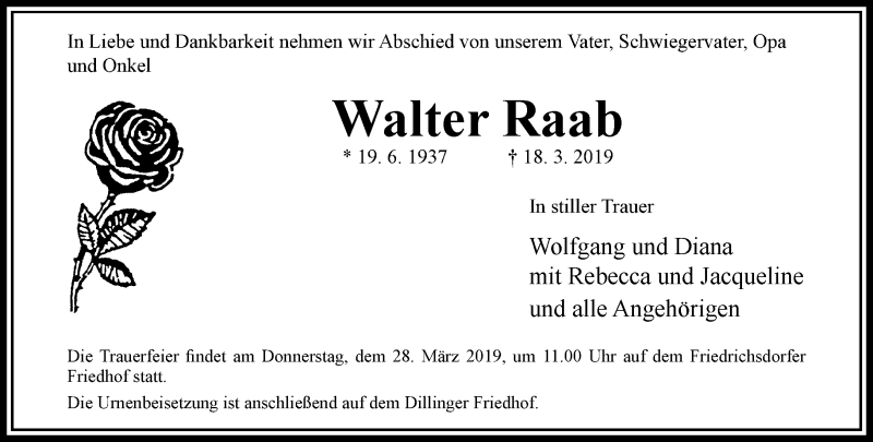  Traueranzeige für Walter Raab vom 23.03.2019 aus RMZ