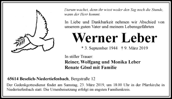 Traueranzeige von Werner Leber von RMZ