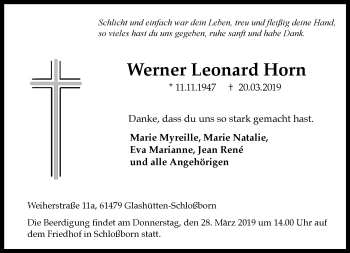 Traueranzeige von Werner Leonard Horn von RMZ