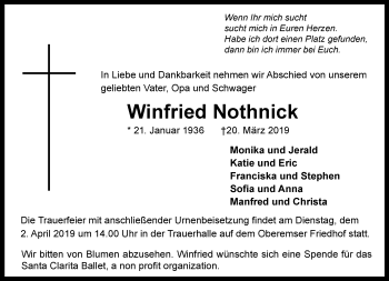 Traueranzeige von Winfried Nothnick von RMZ