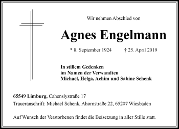 Traueranzeige von Agnes Engelmann von RMZ