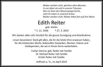 Traueranzeige von Edith Reiter von RMZ