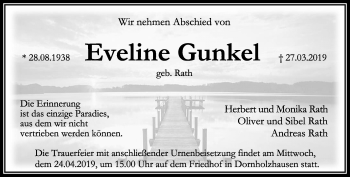 Traueranzeige von Eveline Gunkel von RMZ