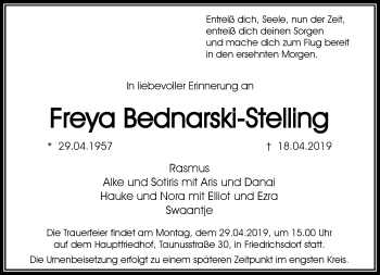 Traueranzeige von Freya Bednarski-Stelling von RMZ