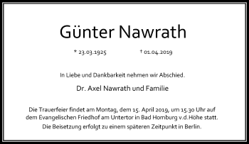 Traueranzeige von Günter Nawarath von RMZ