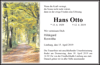 Traueranzeige von Hans Otto von RMZ