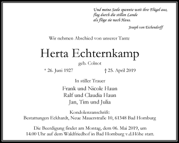 Traueranzeige von Herta Echternkamp von RMZ