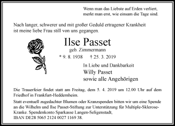 Traueranzeige von Ilse Passet von RMZ