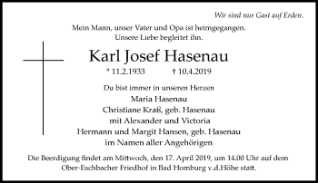 Traueranzeige von Karl Josef Hasenau von RMZ