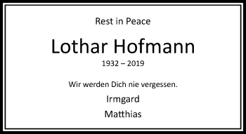Traueranzeige von Lothar Hofmann von RMZ