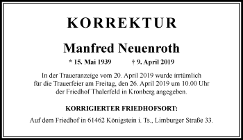 Traueranzeige von Manfred Neuenroth von RMZ