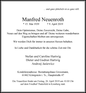 Traueranzeige von Manfred Neuenroth von RMZ