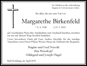 Traueranzeige von Margarethe Birkenfeld von RMZ