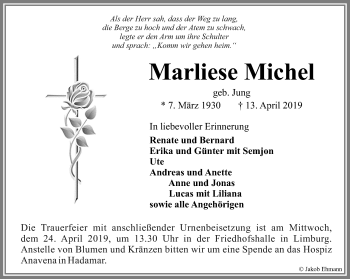 Traueranzeige von Marliese Michel von RMZ