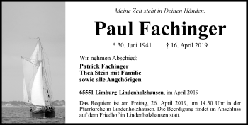 Traueranzeige von Paul Fachinger von RMZ