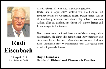 Traueranzeige von Rudi Eisenbach von RMZ