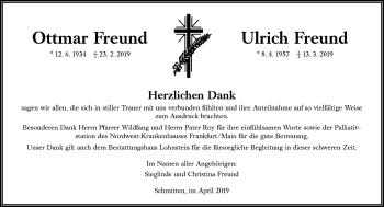 Traueranzeige von Ulrich Freund von RMZ