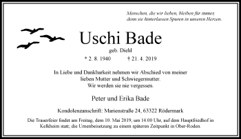 Traueranzeige von Uschi Bade von RMZ