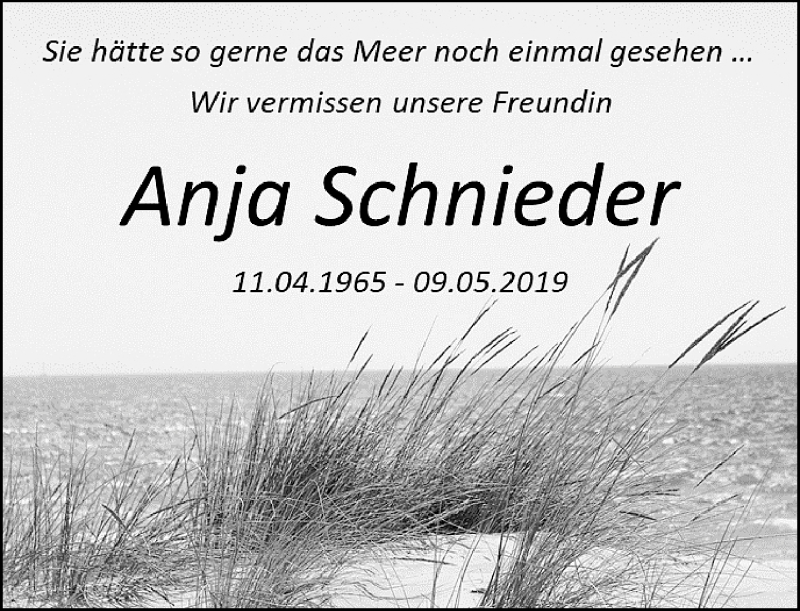  Traueranzeige für Anja Schnieder vom 25.05.2019 aus RMZ