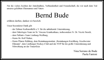 Traueranzeige von Bernd Bude von RMZ