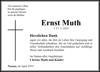 Traueranzeige von Ernst Muth von RMZ