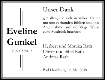 Traueranzeige von Eveline Gunkel von RMZ