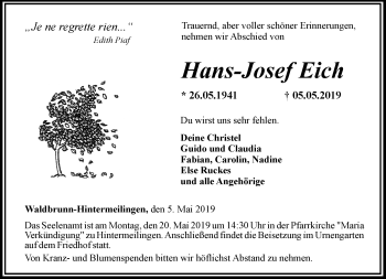 Traueranzeige von Hans-Josef Eich von RMZ