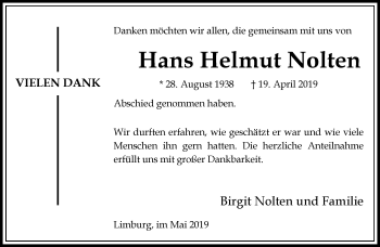 Traueranzeige von Hans Helmut Nolten von RMZ