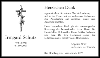 Traueranzeige von Irmgard Schütz von RMZ