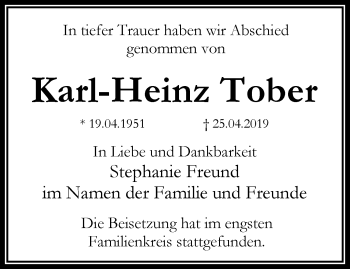 Traueranzeige von Karl-Heinz Tober von RMZ