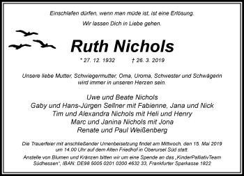 Traueranzeige von Ruth Nichols von RMZ