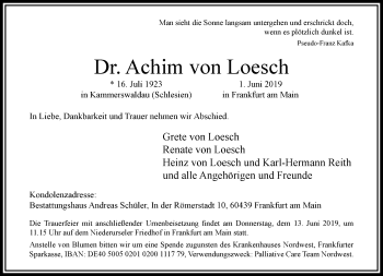 Traueranzeige von Achim  von Loesch von RMZ