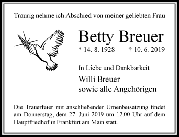 Traueranzeige von Betty Breuer von RMZ