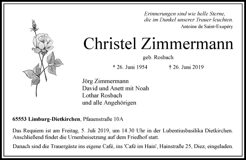  Traueranzeige für Christel Zimmermann vom 29.06.2019 aus RMZ