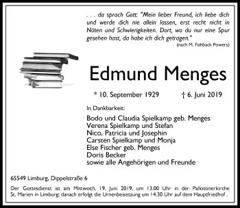Traueranzeige von Edmund Menges von RMZ