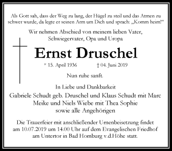 Traueranzeige von Ernst Druschel von RMZ