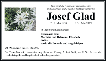 Traueranzeige von Josef Glad von RMZ