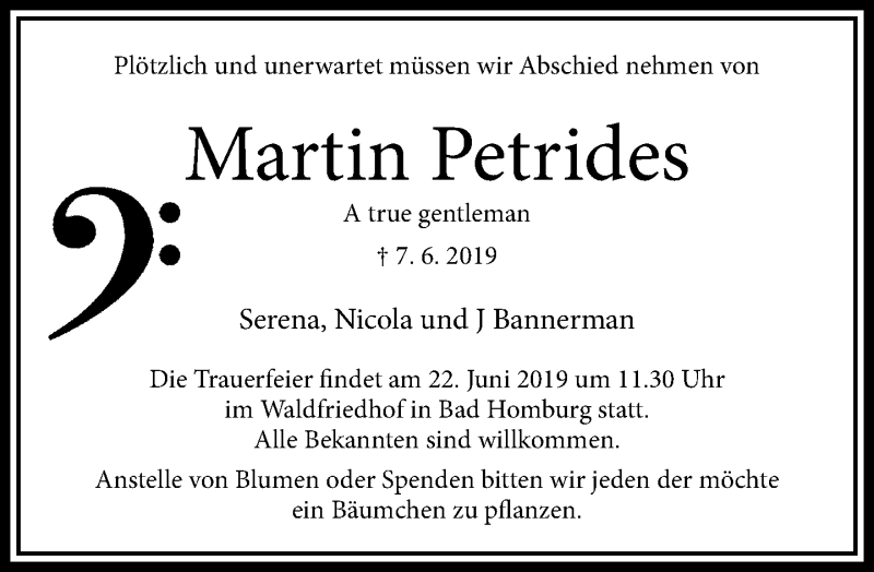  Traueranzeige für Martin Petrides vom 15.06.2019 aus RMZ