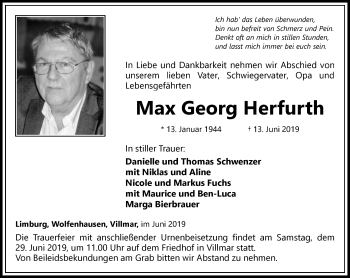 Traueranzeige von Max Georg Herfurth von RMZ