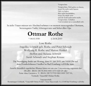 Traueranzeige von Ottmar Rothe von RMZ