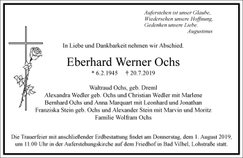 Traueranzeige von Eberhard Werner Ochs von RMZ