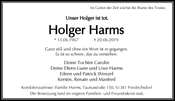 Traueranzeige von Holger Harms von RMZ