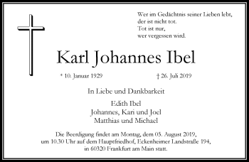Traueranzeige von Karl Johannes Ibel von RMZ