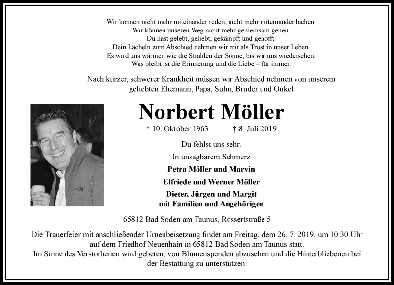  Traueranzeige für Norbert Möller vom 20.07.2019 aus RMZ