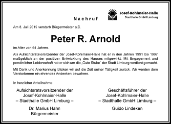 Traueranzeige von Peter Arnold von RMZ