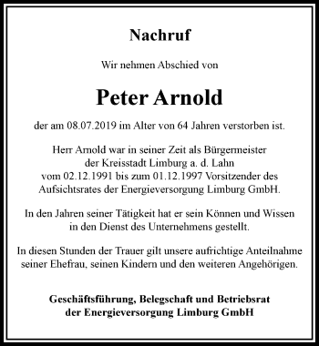 Traueranzeige von Peter Arnold von RMZ