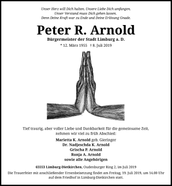 Traueranzeige von Peter R. Arnold von RMZ