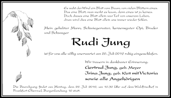 Traueranzeige von Rudi Jung von RMZ