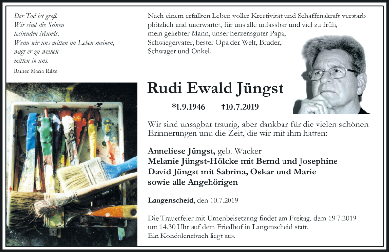  Traueranzeige für Rudi Ewald Jüngst vom 13.07.2019 aus RMZ